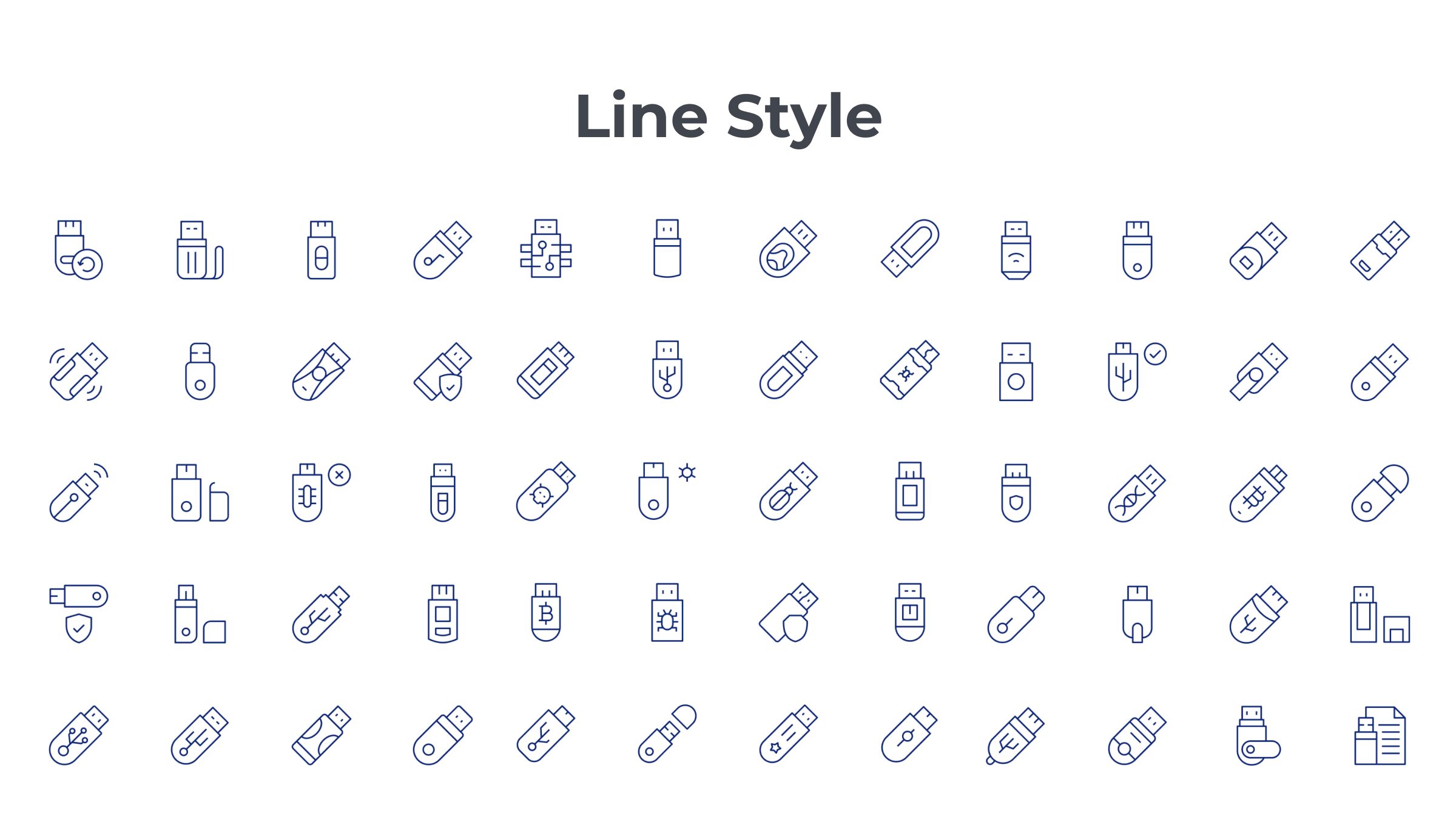 Usb Flash Drive Icon Set. Duotone Line Style 7