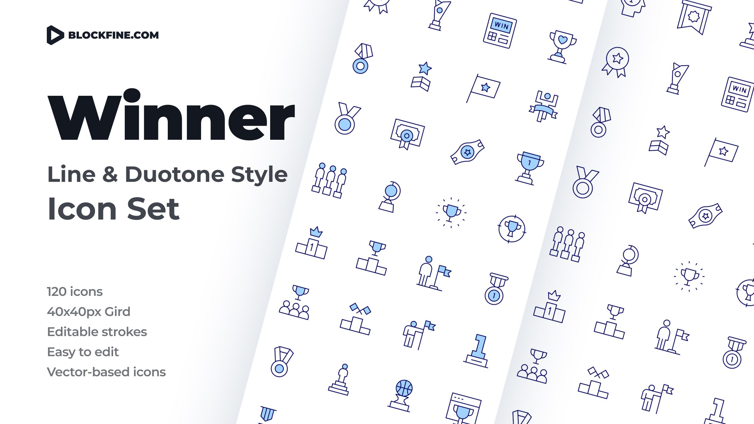 Winner Icon Set. Duotone Line Style 1